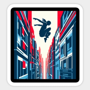 Jumping between buildings Sticker